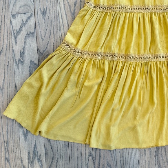 Black Swan Women’s Mustard Yellow Tiered Flowy Maxi with Lace Dress Size Small - Picture 3 of 14